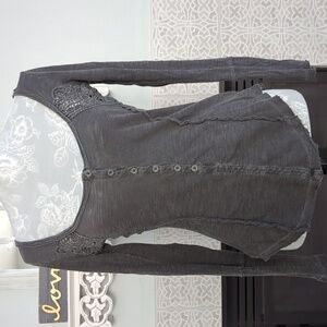Free People Crochet Panel L/S T-shirt Sz M